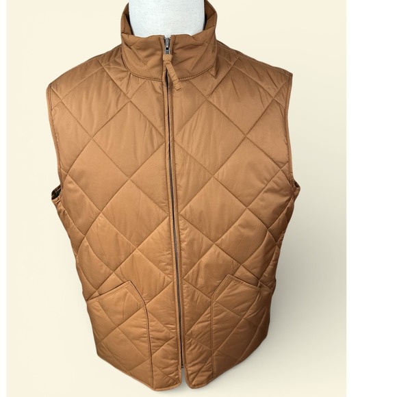 J.Crew NWT SZ LGE Sussex Quilted Vest Mens Brown Diamond Quilt Full Zip Pockets - Picture 5 of 16